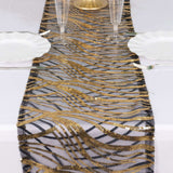 12x108inch Black Gold Wave Mesh Table Runner With Embroidered Sequins