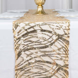 12x108inch Champagne Wave Mesh Table Runner With Embroidered Sequins