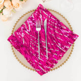 Fuchsia Silver Wave Embroidered Sequin Mesh Dinner Napkin, Reusable Decorative Napkin