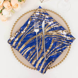 Royal Blue Gold Wave Embroidered Sequin Mesh Dinner Napkin, Reusable Decorative Napkin