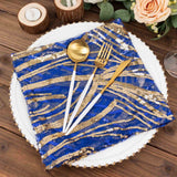 Royal Blue Gold Wave Embroidered Sequin Mesh Dinner Napkin, Reusable Decorative Napkin