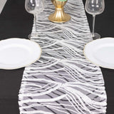 12x108inch White Black Wave Mesh Table Runner With Embroidered Sequins