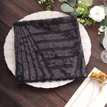 Sequin Napkins 20"x20" Black - Diamond Pattern Reusable Napkin