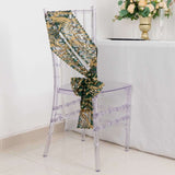 6inch x 88inch Hunter Emerald Green Gold Wave Embroidered Sequin Mesh Chair Sashes