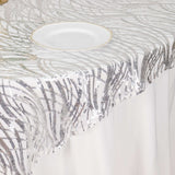 72x72inch Silver Wave Mesh Square Table Overlay With Embroidered Sequins