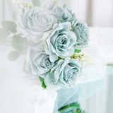 2 Bushes | 18inch Real Touch Dusty Blue Artificial Rose Flower Bouquet, Silk Long Stem Flower