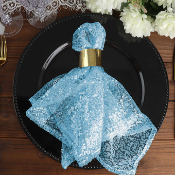 20"x20" Serenity Blue Premium Sequin Cloth Dinner Napkin | Reusable Linen