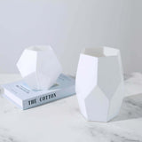 Set of 2 | Geometric Flower Vases, Matte White Modern Glass Vases Table Centerpiece - 5inch | 8inch