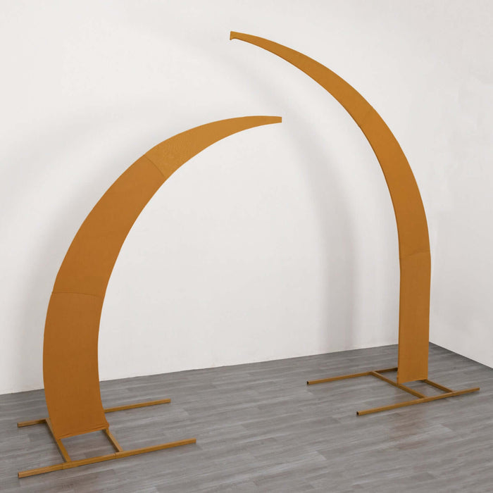 Set of 2 Gold Spandex Half Crescent Moon Backdrop Stand Covers, Wedding Arch Cover