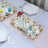 Set of 2 Gold Metal Decorative Vanity Serving Trays, Rose Bordered Rectangle Mirrored Trays