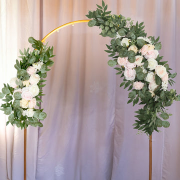 Set of 2 Silk Rose Floral Swag Wedding Arch Flowers in Cream Blush with Eucalyptus Leaves, Large Artificial Flower Arrangement Garlands - 24",42"