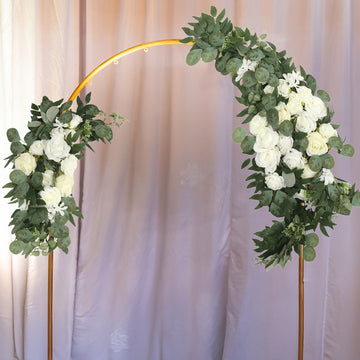 Set of 2 Silk Rose Floral Swag Wedding Arch Flowers in White with Eucalyptus Leaves, Large Artificial Flower Arrangement Garlands - 24",42"