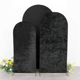 Set of 3 Black Crushed Velvet Chiara Backdrop Stand Covers For Round Top Wedding Arches