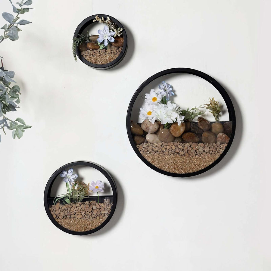 Set of 3 Black Half Moon Wall Planters Round Metal Wall Hanging Planter Modern Indoor Terrarium