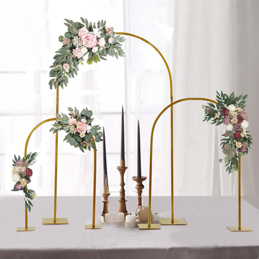 Set of 3 Gold Metal Chiara Arch Wedding Cake Display Stand with Rounded Top, Flower Balloon Frame