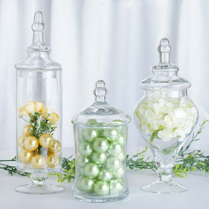 Set of 3 | Clear Glass Modern Apothecary Party Favor Candy Jars With Snap On Lids