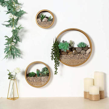 Set of 3 Gold Half Moon Wall Planters, Round Metal Wall Hanging Planter, Modern Indoor Outdoor Terrarium - 6",8",12"