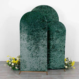 Set of 3 Emerald Green Crushed Velvet Chiara Backdrop Stand Covers For Round Top Wedding Arches