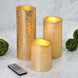 Set of 3 | Metallic Gold Flameless Candles | Battery Operated LED Pillar Candle Lights with Remote Timer - 4"|6"|8"