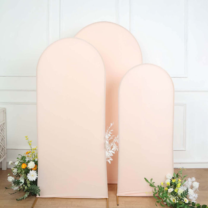 Set of 3 | Matte Blush Rose Gold Spandex Fitted Chiara Backdrop Stand Cover For Round Top