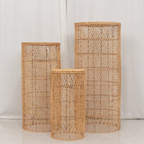 Set of 3 Natural Woven Rattan Wicker Pedestal Stand Floor Lamp Shades with Wave Pattern