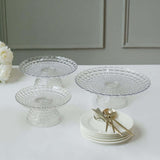 Set of 3 | Clear Pressed Contemporary Design Plastic Cake Stands With Bowl Base