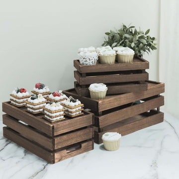 Set of 3 Rustic Wooden Crates Smoked Brown - Multi-Purpose Planters, Storage Containers & Display Risers