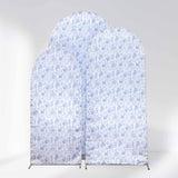 Set of 3 White Blue Satin Chiara Wedding Arch Covers in French Toile Floral Pattern