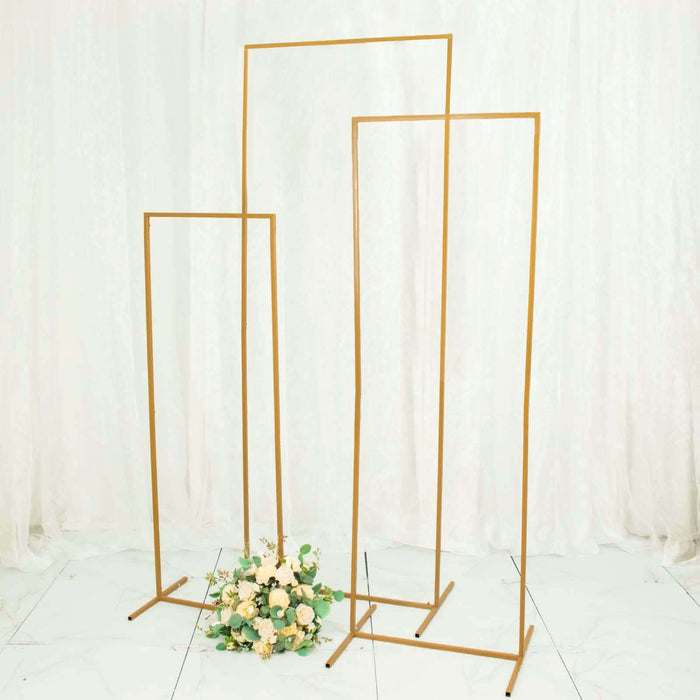 Set of 4 | Gold Metal Frame Wedding Arch, Rectangular Backdrop Stand, Floral Display Frame