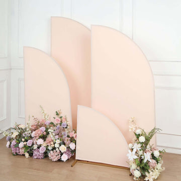 Set of 4 Matte Blush Spandex Half Moon Chiara Backdrop Stand Covers, Custom Fitted Wedding Arch Covers - 2.5ft,5ft,6ft,7ft