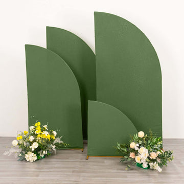 Set of 4 Matte Olive Green Spandex Half Moon Chiara Backdrop Stand Covers, Custom Fitted Wedding Arch Covers - 2.5ft,5ft,6ft,7ft