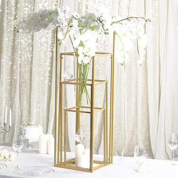 Set of 4 Metal Flower Stands Frame Wedding Column Centerpieces Matte Gold - Durable Display 16"/24"/32"/40"