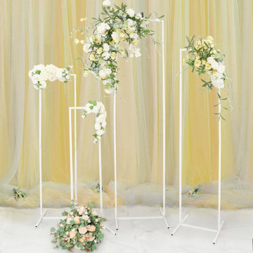 Set of 4 Wedding Arches Slim White Metal Rectangular Design Backdrop Stands - Floral Display Frames 3.6ft-6.5ft