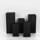 Set of 5 Black Rectangular Stretch Fitted Pedestal Pillar Prop Covers, Spandex Display Box