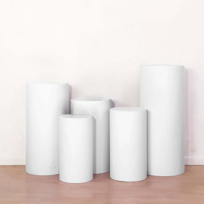 Set of 5 White Cylinder Stretch Fitted Pedestal Pillar Prop Covers