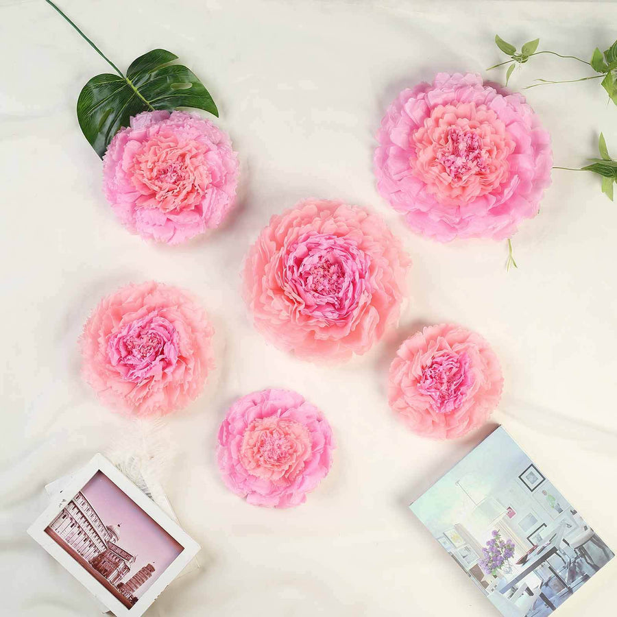 Pack of 6 | Blush/Pink | Multi-size Carnation 3D Giant Paper Flowers 