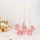 Set of 6 Pink Ribbed Crystal Glass 3inch Taper Candle Holders, Reversible Mini Votive