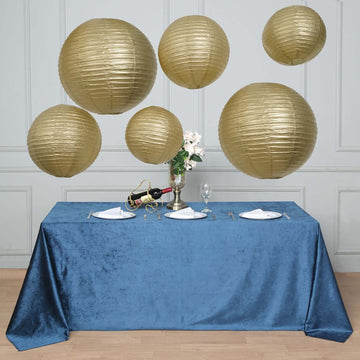 Set of 6 Gold Hanging Paper Lanterns, Chinese Sky Lanterns, Assorted Sizes - 16", 20", 24"