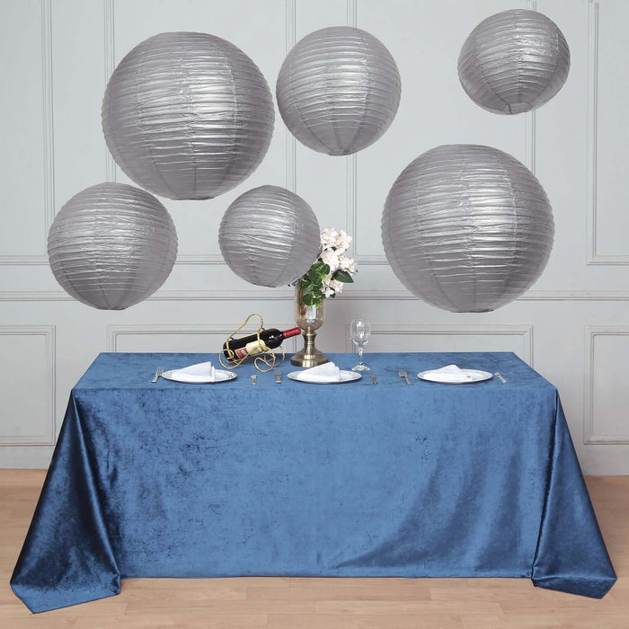 Set of 6 - Silver Hanging Paper Lanterns Round Assorted Size