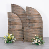 Set of 4 Brown Spandex Chiara Wedding Arch Covers With Rustic Wood Print, Fitted Covers Half Moon