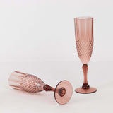 6 Pack 8oz Dusty Rose Crystal Cut Reusable Plastic Wedding Flute Glasses, Shatterproof