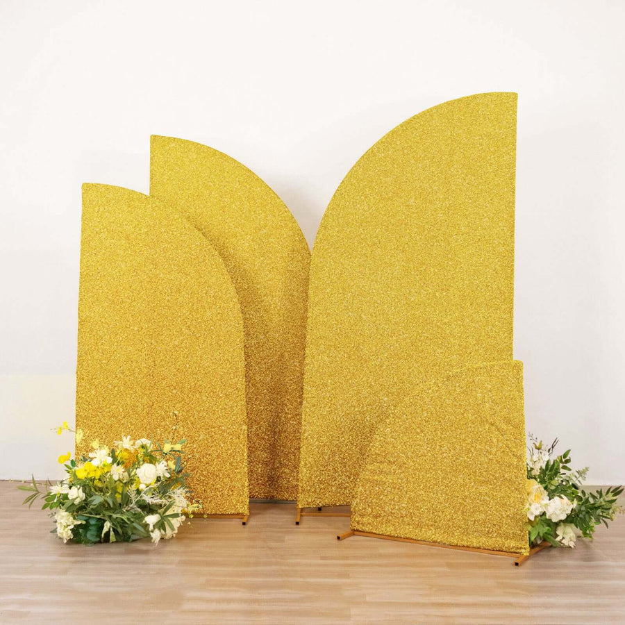 Set of 4 Gold Chiara Wedding Arch Covers Shimmer Tinsel Finish, Fitted Covers For Half Moon