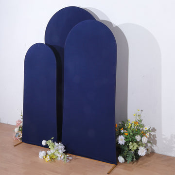 Set of 3 Matte Navy Blue Spandex Fitted Chiara Backdrop Stand Covers For Round Top Wedding Arch - 5ft, 6ft, 7ft