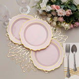 8inch Rose Gold Plastic Dessert Salad Plates, Disposable Tableware Round With Gold Scalloped Rim