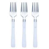 25-Pack Plastic Forks Light Silver Heavy Duty with White Handles - Reliable Disposable Tableware 7"