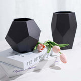 Set of 2 | Geometric Flower Vases, Matte Black Modern Glass Vases Table Centerpiece - 5inch | 8inch