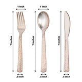 24 Pack | 7inch Hammered Design Rose Gold Heavy Duty Plastic Silverware Set