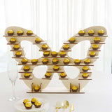 7-Tier Natural Butterfly Shaped Wooden Cupcake Stand, Double Sided Dessert Display Stand Shelf Rack