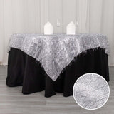 72x72inch Silver Polyester Table Overlay With Metallic Tinsel Foil Fringes