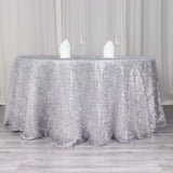 120inch Metallic Black Premium Tinsel Shag Round Tablecloth, Shimmery Metallic Fringe